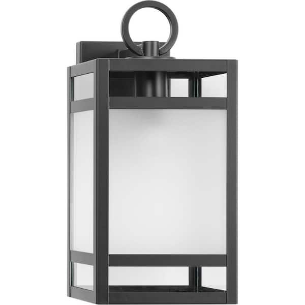 Progress Lighting 1-Light Matte Black Outdoor Lantern Parrish Clear and Etched Glass Modern Craftsman Medium Wall Sconce No Bulbs Included