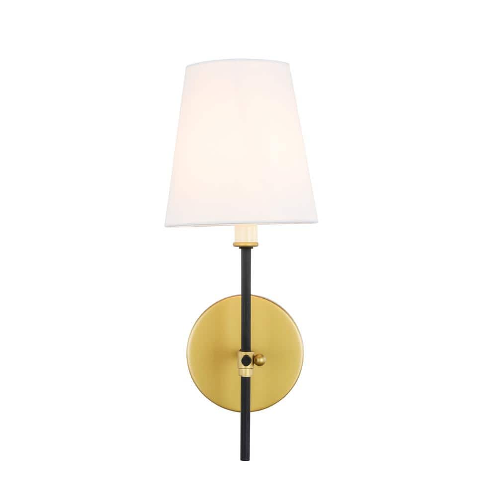 Timeless Home Mercy 5.5 in. W x 15 in. H 1-Light Brass and Black and White 