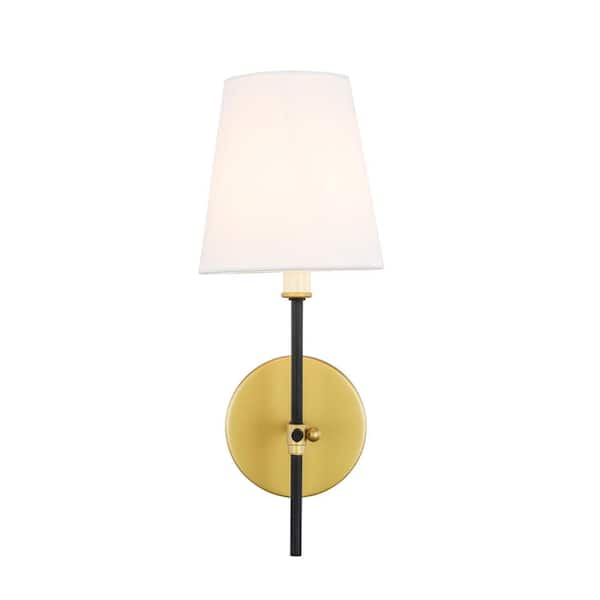 Timeless Home Mercy 5.5 in. W x 15 in. H 1-Light Brass and Black and ...