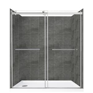 Double Roller 60 in. L x 30 in. W x 78 in. H Left Drain Alcove Shower Stall Kit in Slate and Brushed Nickel Hardware