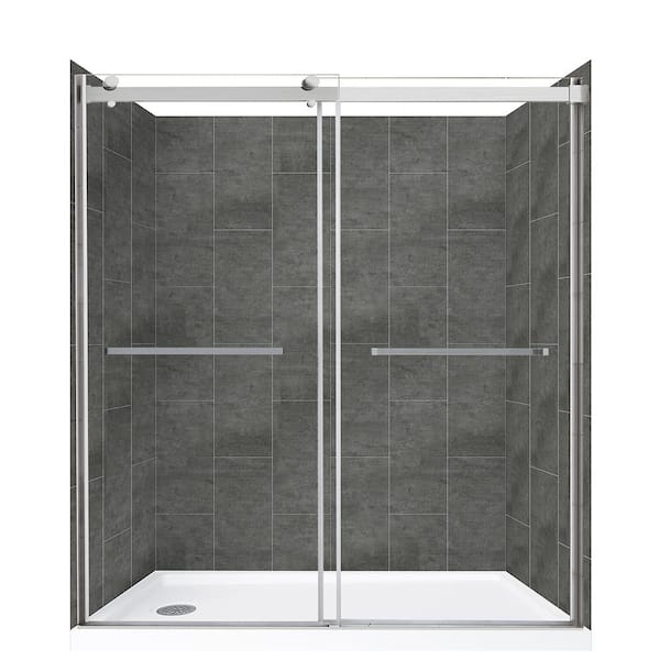 CRAFT + MAIN 60 in. L x 32 in. W x 78 in. H Left Drain Alcove Shower Stall Kit in Slate and Silver Hardware