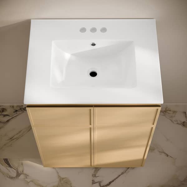 St. Tropez 24 in. Freestanding Bath Vanity in Natural Oak with White Ceramic 3-Hole Centerset Sink Top