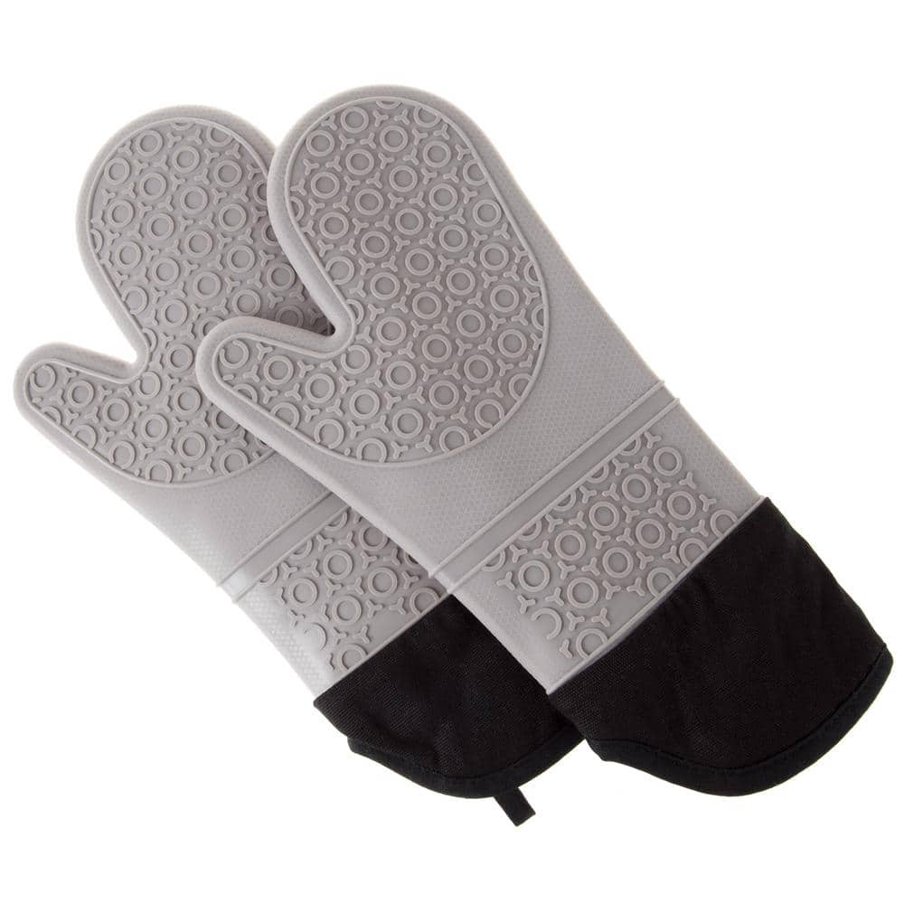 Lavish Home Silicone Oven Mitts - Extra Long Professional Quality Heat Resistant w/ Lining Red 14.75 x 5.5