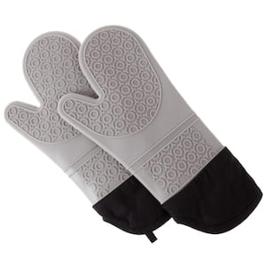 Silicone Gray Oven Mitts with Quilted Lining (2-Pack)