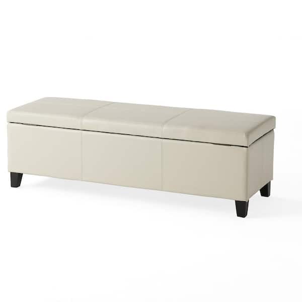 Noble House Glouster Ivory Faux Leather Storage Bench