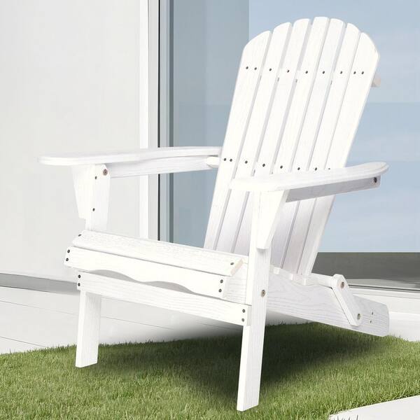 White Cedar Wood Outdoor Folding Adirondack Chair, Patio All