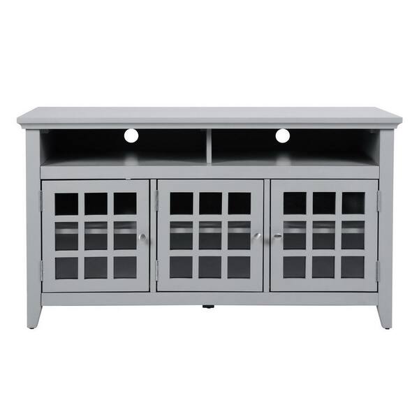 Grey Modern Wood TV Stand Fits TVs up 65 in. Entertainment Centers with 3Door and Open