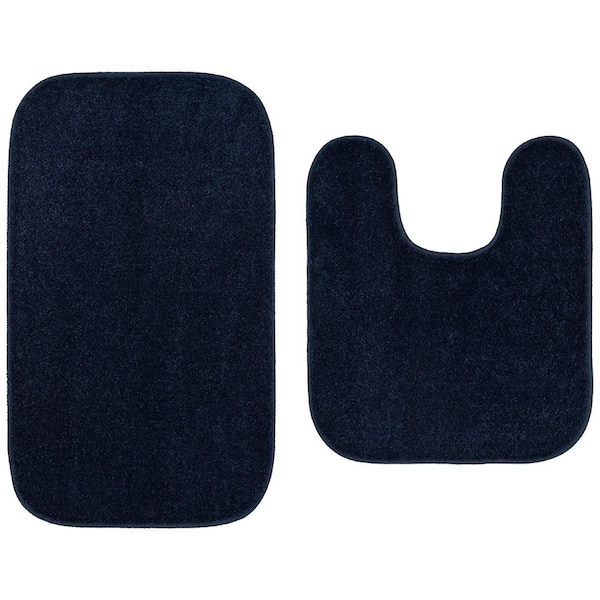 Garland Rug Gramercy Navy Blue Solid Rectangle 2-Piece (Contour and 20 in. x34 in. ) Bath Rug Set