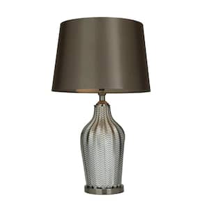 25 in. Silver Linen Task and Reading Table Lamp with Chevron Pattern