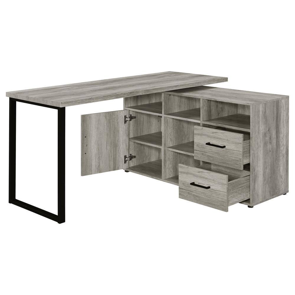 Grey Driftwood L-Shape Desk with Storage and Filing Cabinet