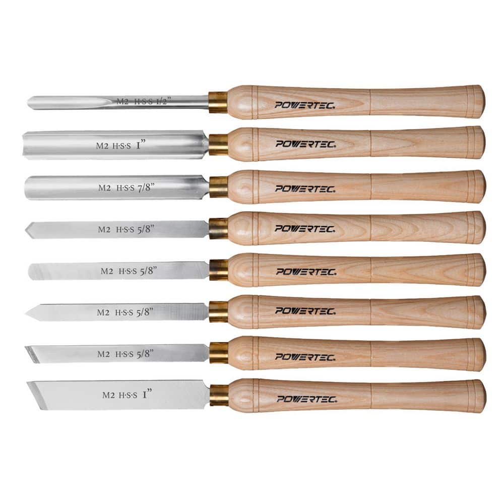 POWERTEC 8-Piece HSS Lathe Chisel Set, Wood Turning Tools with
