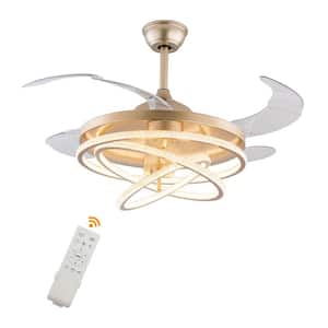 42 in. Retractable Blades Integrated LED Indoor Gold 6-Speed Reversible Motor Ceiling Fan with Remote