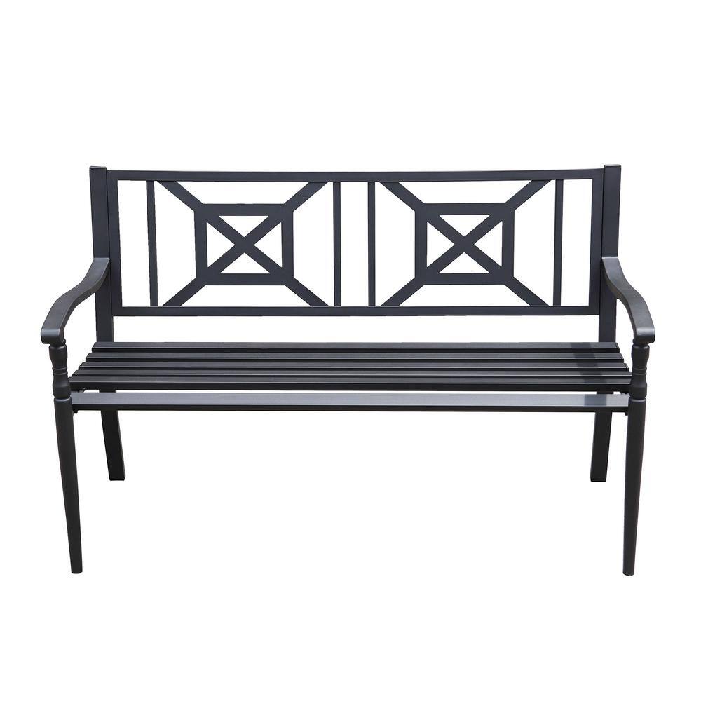 Maypex 4 FT Black Steel and Cast Iron Garden Bench