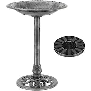 Antique Polyresin Gray Garden Birdbath with Solar Powered Round Fountain