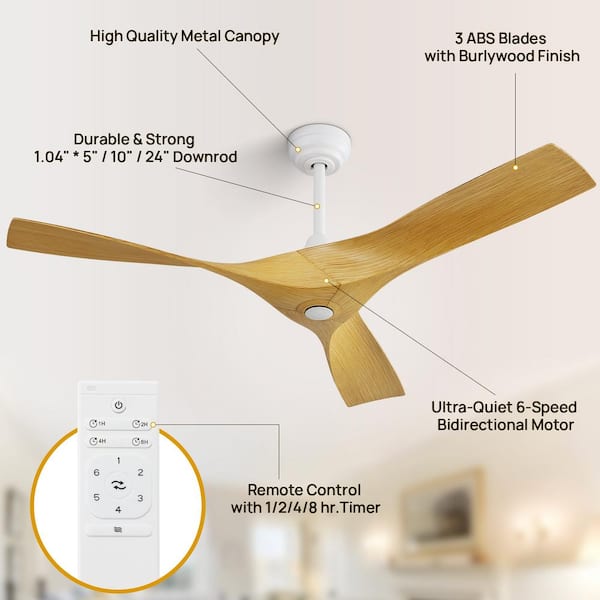 Sofucor 52 in. Indoor/Outdoor Downrod White Ceiling Fan without 