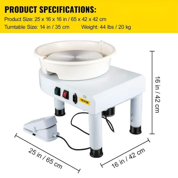 VEVOR 14 in. White Pottery Wheel 450-Watt Electric Ceramic Work Clay  Forming Machine for Adult with Foot Pedal and ABS Basin TYLPJ14YCTYLPJ001V1  - The Home Depot