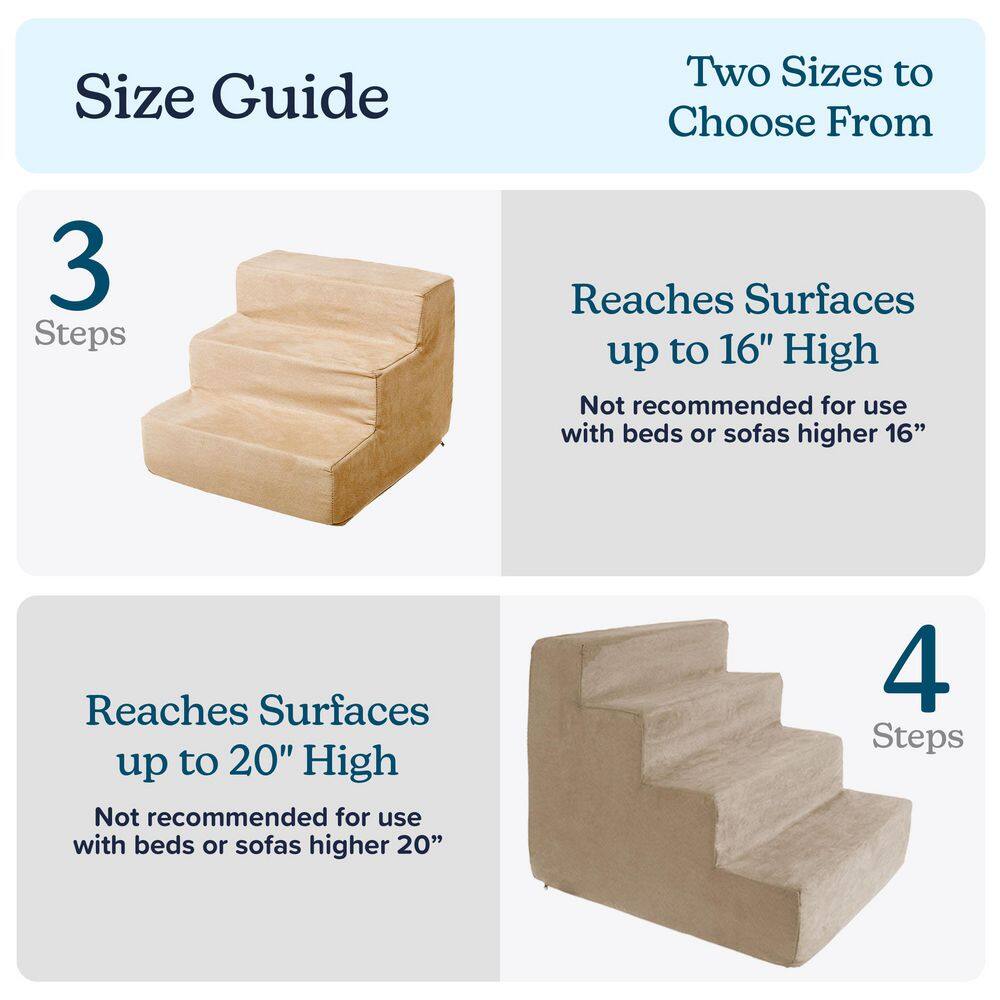 Tan 4-Step High-Density Foam Pet Stairs with Microfiber Cover