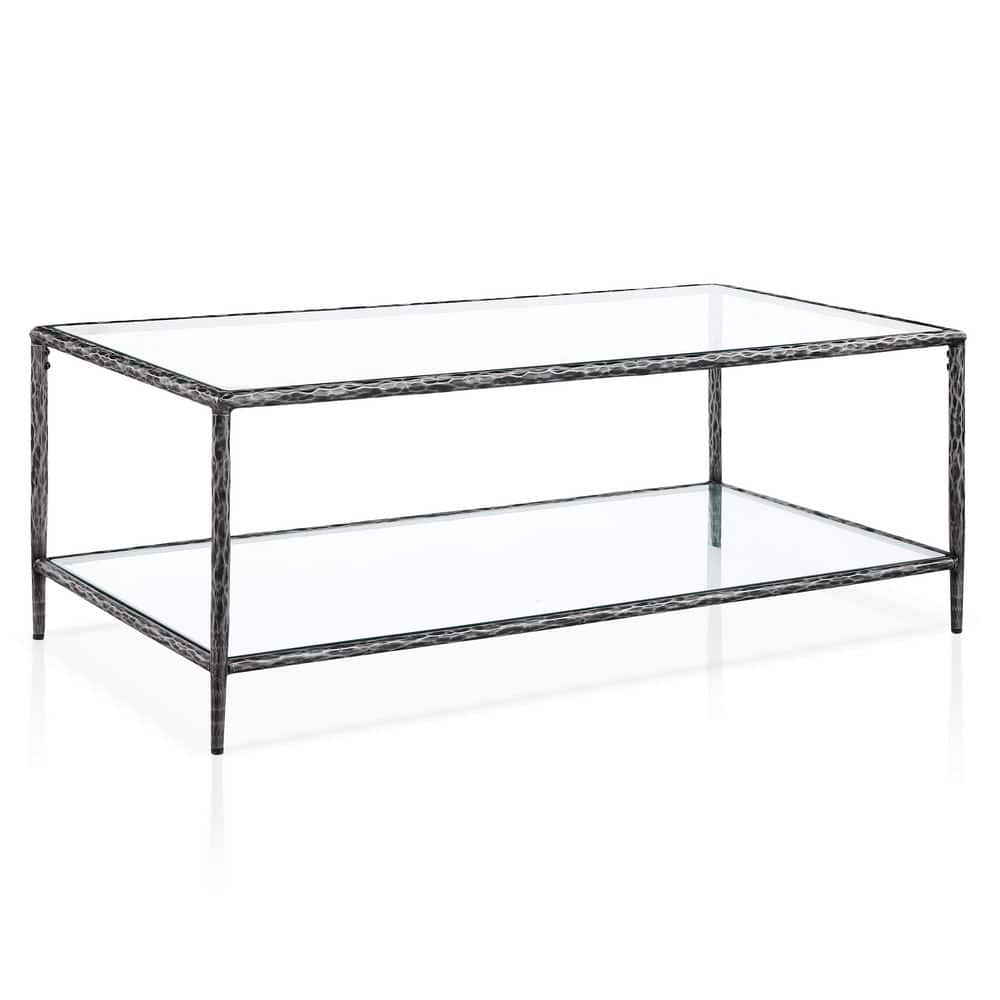 Parto 47.2 in. Modern Forged Gray Metal Rectangle Glass Top Coffee Table With Shelf price history on PriceWatchPro