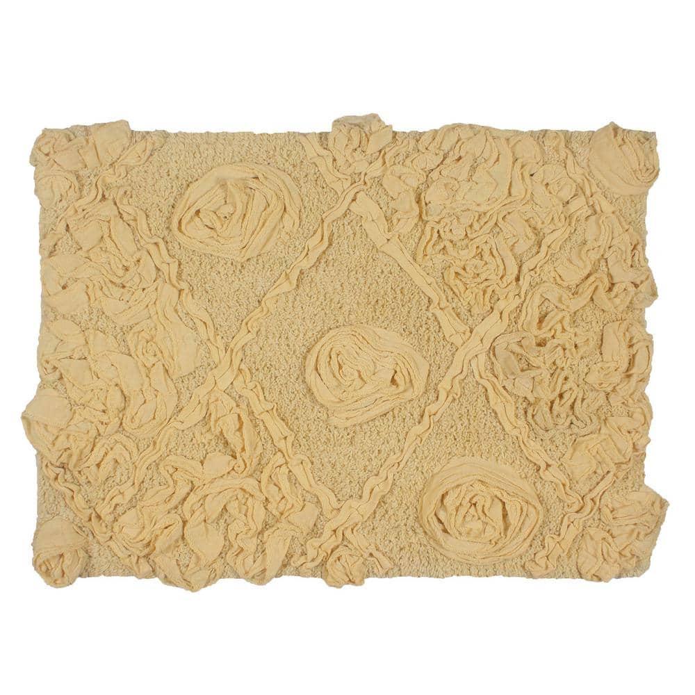 Modesto Yellow Cotton Bath Rug with Rose Design, 17x24