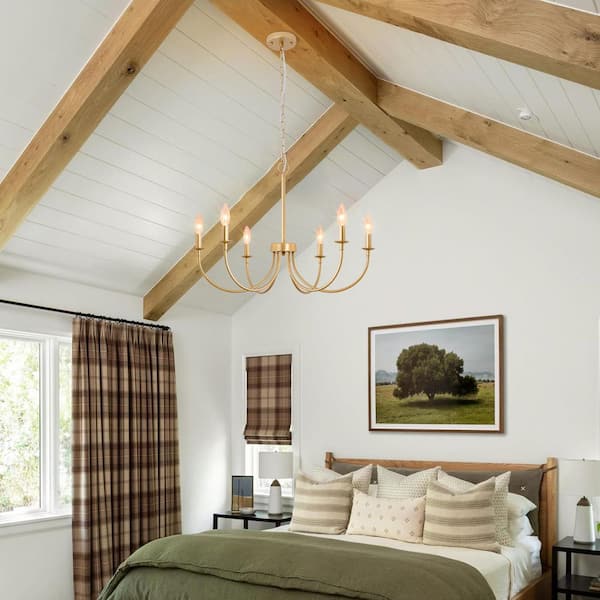 6-Light Classic Candle Style Chandelier, Farmhouse Rose Gold Chandeliers for Kitchen Dining Room Living Room