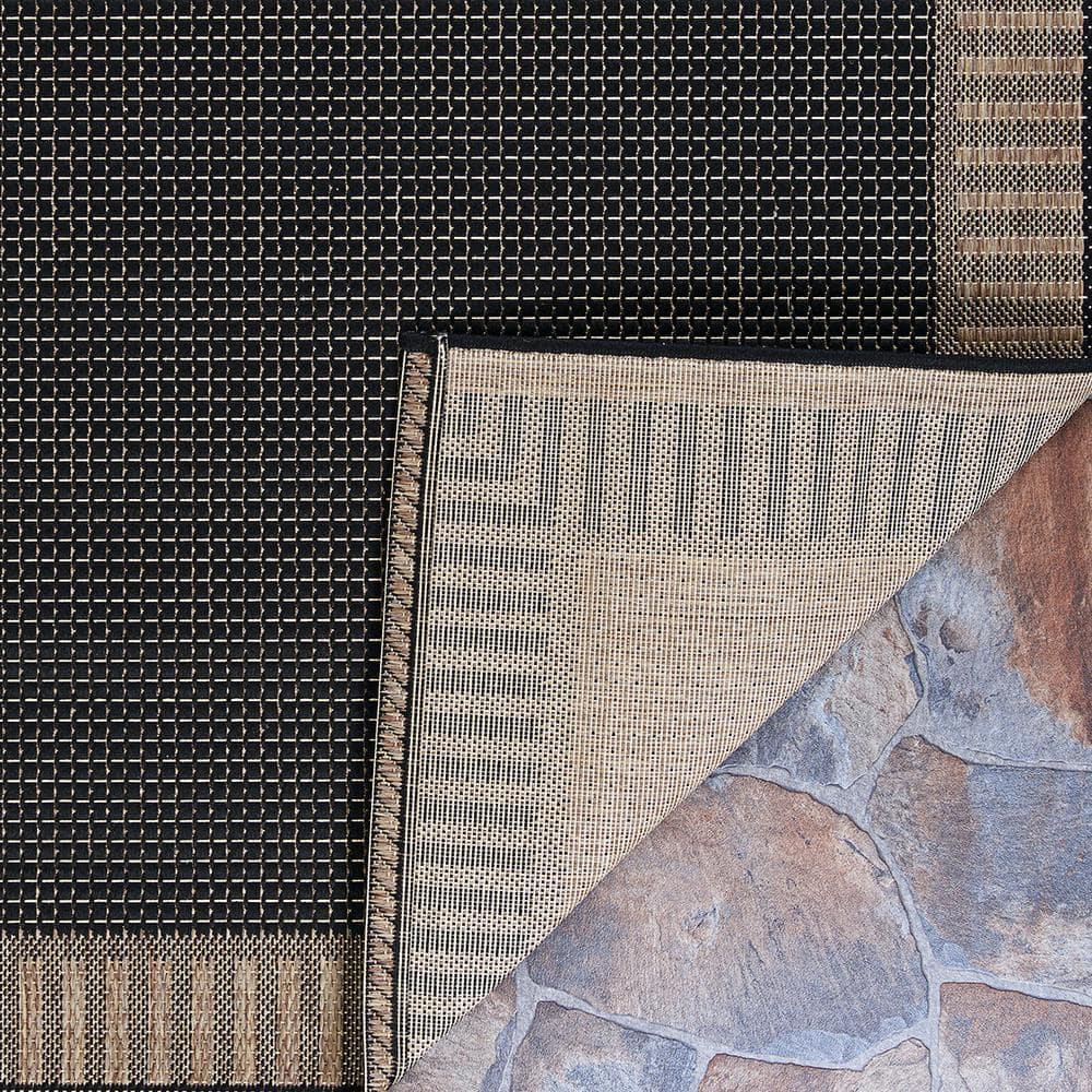Black and Cocoa Rectangular Flat Woven Outdoor Rug 3'9" x 5'5"