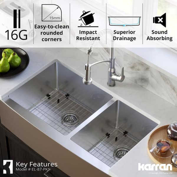 Farmhouse Apron Front Undermount 16-Gauge Stainless Steel 36 in. 60/40 Double Bowl Kitchen Sink with Grid Set and Drains Farmhouse Apron Front Undermount 16-Gauge Stainless Steel 36 in. 60/40 Double Bowl Kitchen Sink with Grid Set and Drains