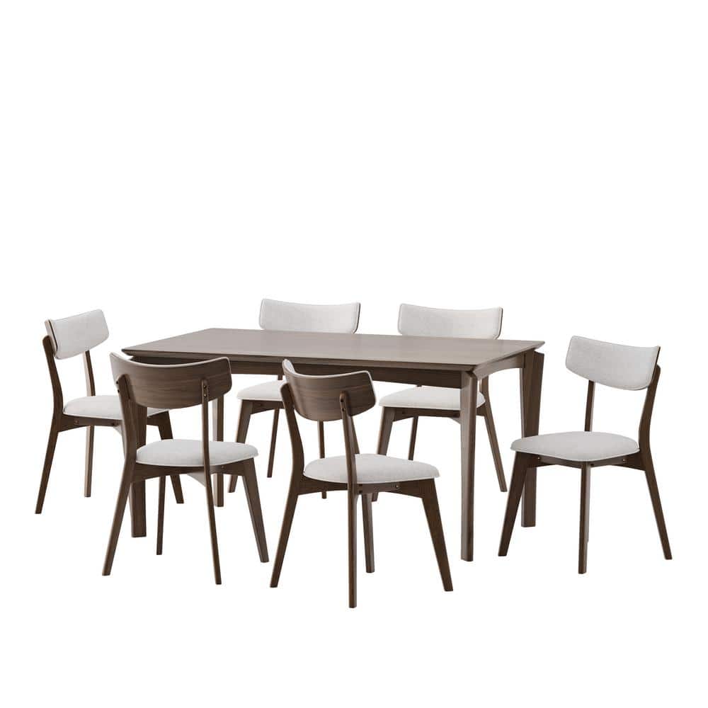 Noble House Chennault 7-Piece Walnut and Light Beige Dining Set 110727 ...