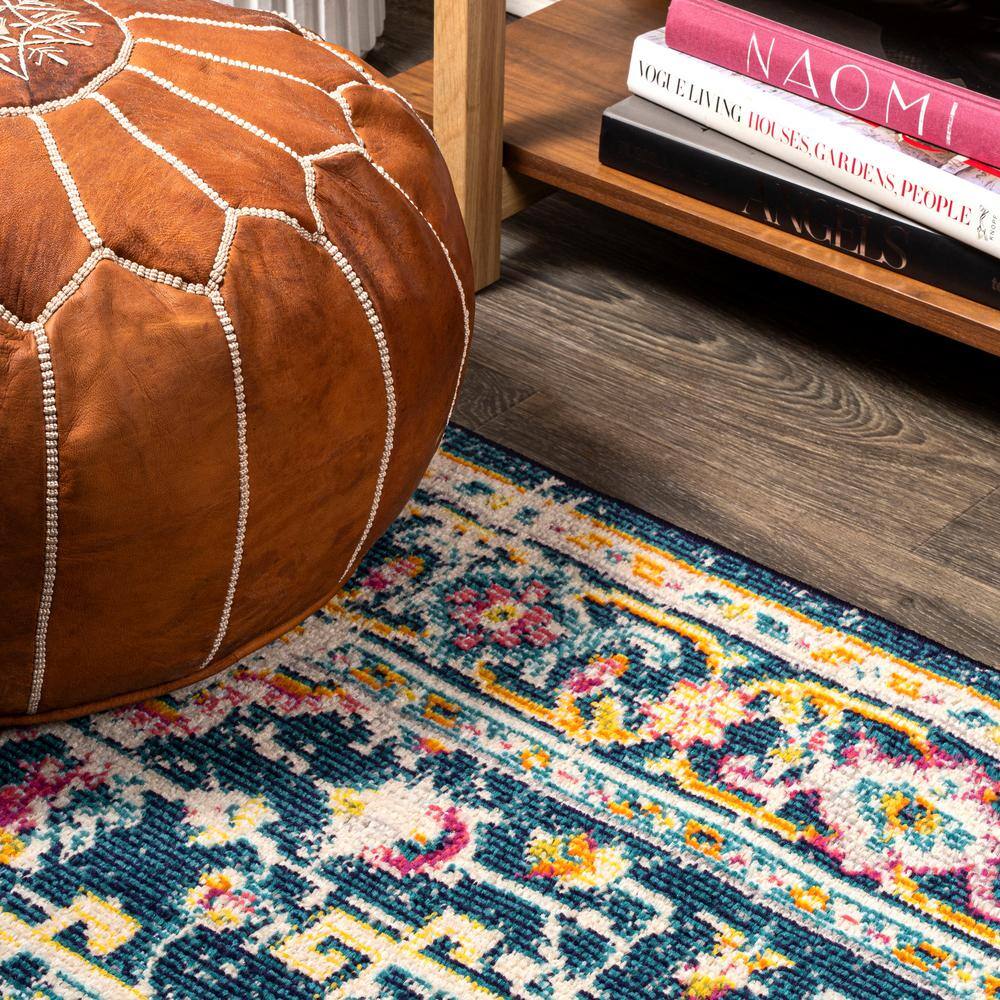 Bohemian Blue and Beige Medallion 5x8 Synthetic Area Rug