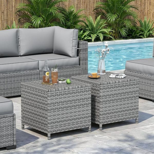 ELPOSUN Outdoor Wicker Storage Side Table 22 gal. Patio Deck Box