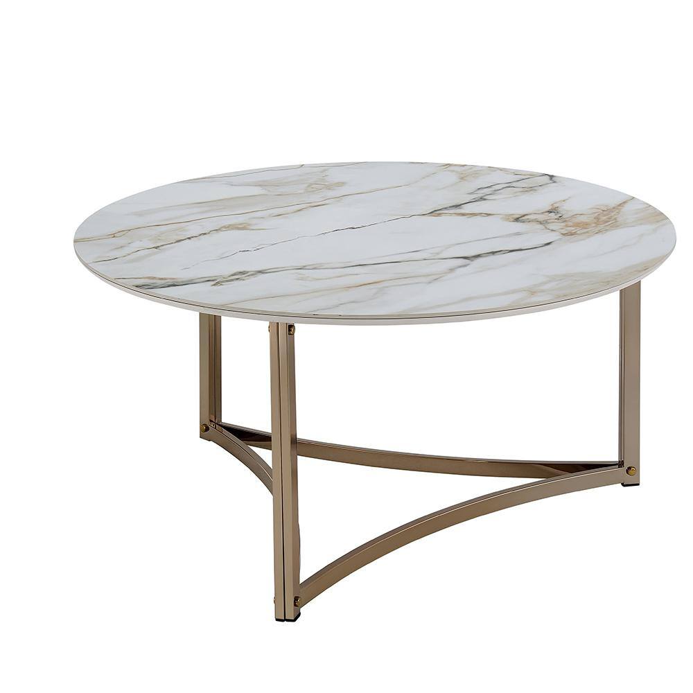 Aziz Round Sintered Stone Top Coffee Table with Champagne Metal Frame