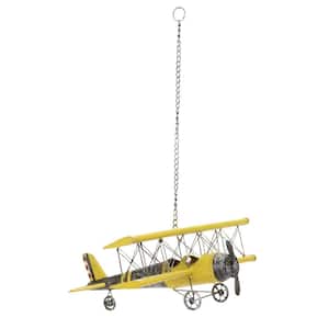 21 in. x  9 in. Metal Yellow Airplane Wall Decor with Chain Hanger