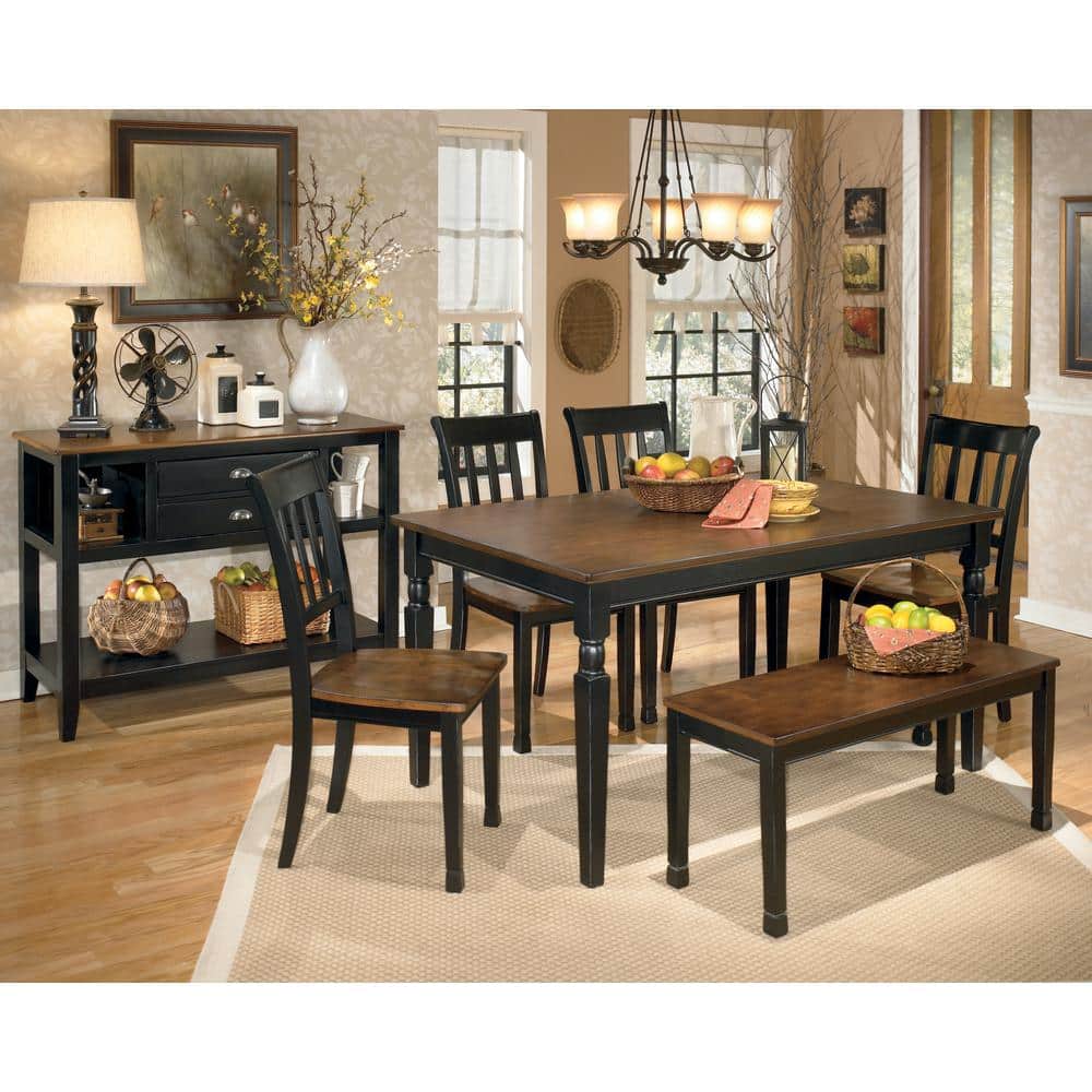 Farmhouse Chic Black & Brown Wood Rectangular Dining Table