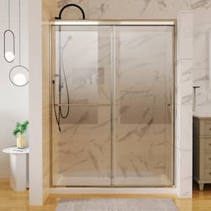 54 in. W x 72 in. H Double Sliding Framed Shower Door in Brushed Nickel Finish with Tempered Glass