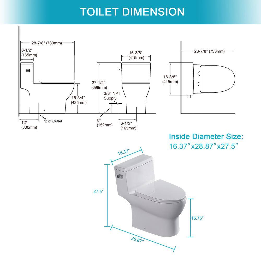 White Ceramic Elongated One-Piece High Efficiency Toilet
