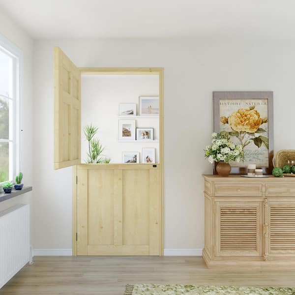 36 in. x 80 in. Unfinished Solid Pine Wood Universal 6-Panel Clear Glass Dutch Door Interior Door Slab Split Single Door
