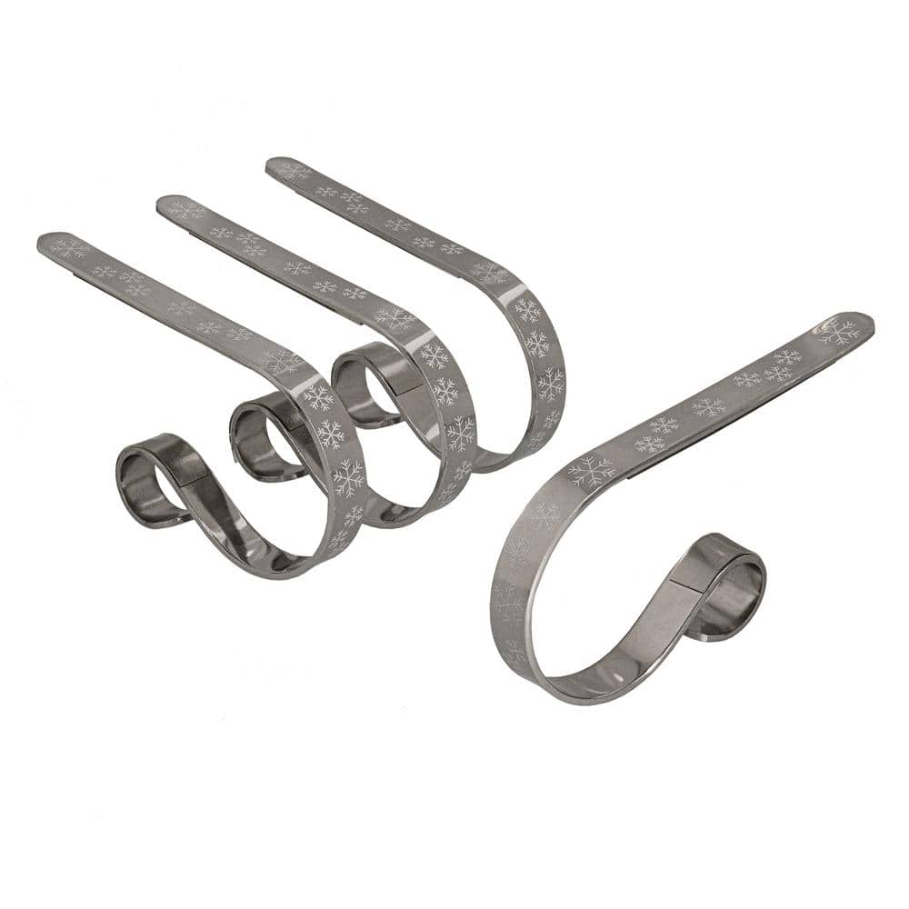 Silver Snowflake Steel MantleClip Stocking Holders, 4-Pack