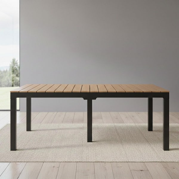Rectangular Black/Teak Brown Plastic 30.3 in. W 4 Legs Base Dining Table-Seats 8
