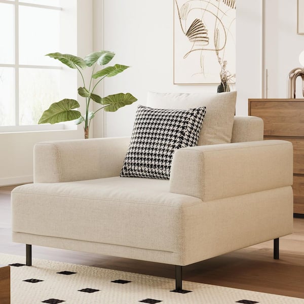 THE RIGHT PATH 40.55 in. Square Arm Upholstery Material Fabric Square Sofa 37 in. Beige