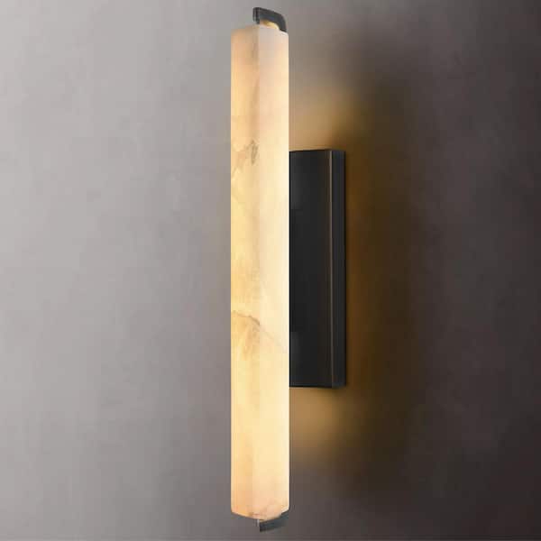 25 in. 1-Light Integrated LED Alabaster Wall Sconce, Black Bathroom Sconces, Wall Lighting for Living Room, Bedroom
