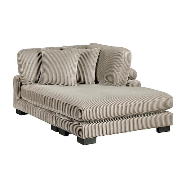 Turbo Taupe Corduroy Polyester Fabric Reversible Chaise with Pillow