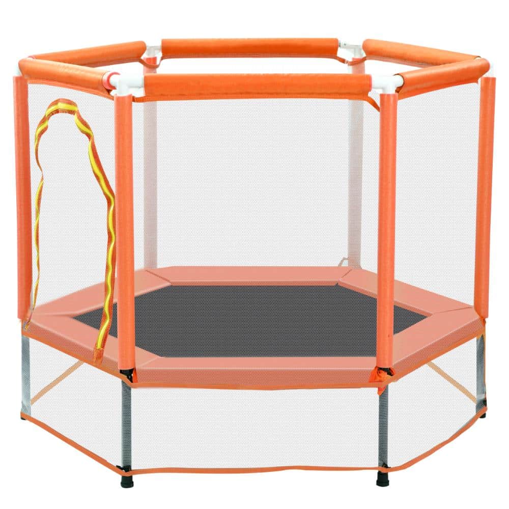 55" Toddlers Outdoor Orange Trampoline with Safety Enclosure Net and Balls