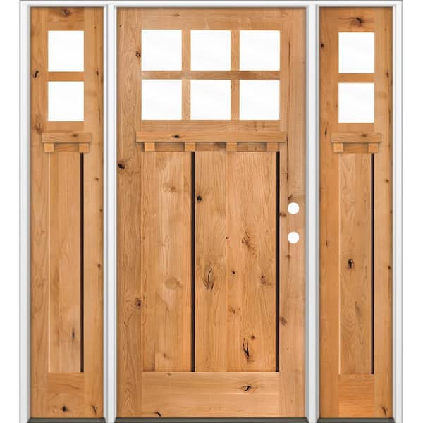 64 in. x 80 in. Knotty Alder Left-Hand/Inswing 6 Lite Beveled Clear Glass Cedar Stain Wood Prehung Front Door w/ DSL DS