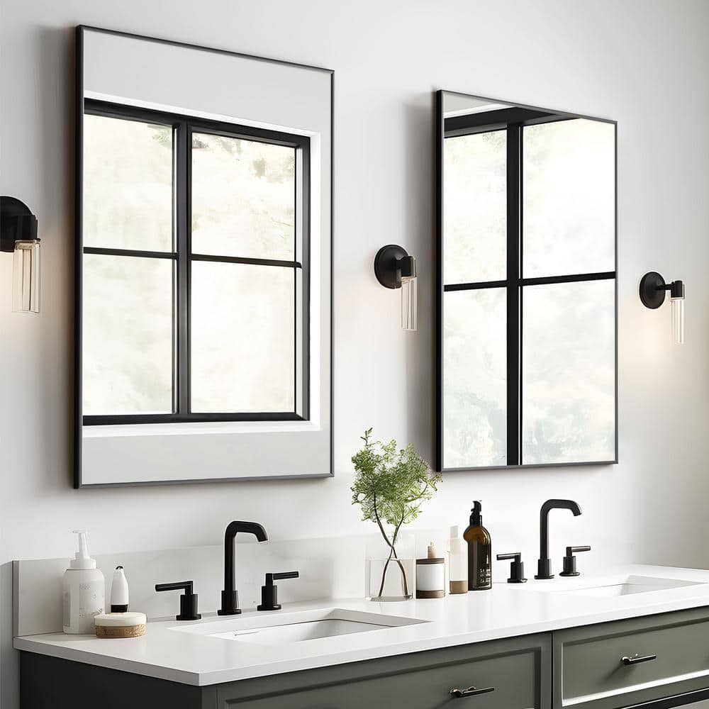 24" x 36" Black Metal Framed Rectangular Vanity Mirror