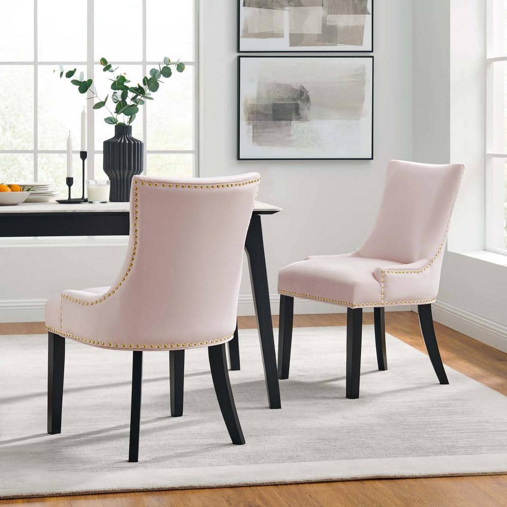 Pink Velvet Upholstered Dining Chairs with Wood Legs
