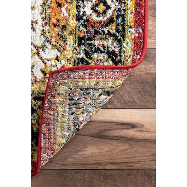 Indoor/Outdoor Transitional Medallion Muriel Multi 5 ft. x 5 ft. Round Area Rug