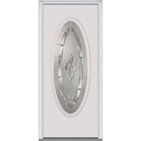 MMI Door 30 in. x 80 in. Master Nouveau Right Hand Large Oval Classic Primed Fiberglass Smooth Prehung Front Door