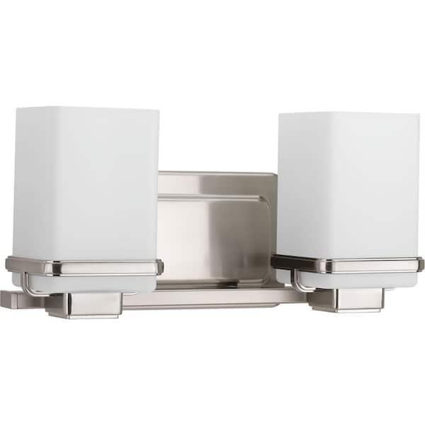 Progress Lighting Metric Collection 2-Light Brushed Nickel Etched Glass Coastal Bath Vanity Light