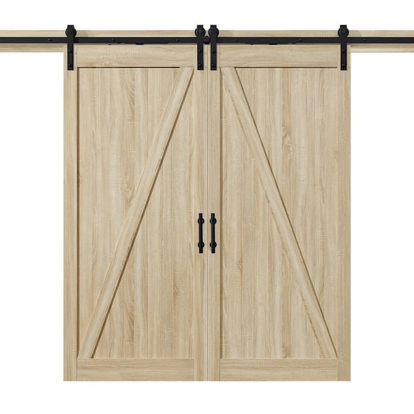 OVE Decors Cornwall 36 in. x 84 in. Textured French Oak Double Barn Door with Solid Core and U-Shape Soft Close Hardware Kit