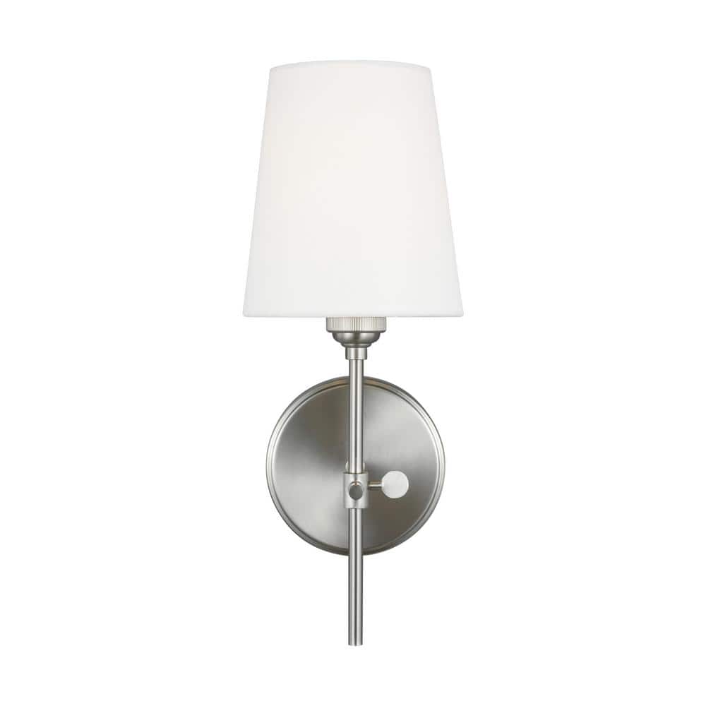 Baker 5.5 in. 1-Light Brushed Nickel Wall Sconce With White Linen Fabric Shade price history on PriceWatchPro