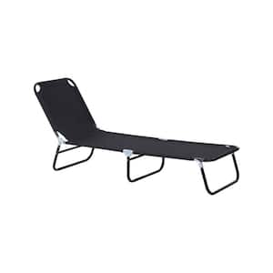 Outdoor Steel Folding Chaise Lounge with 5-Position Reclining Back, Breathable Mesh Seat in Black